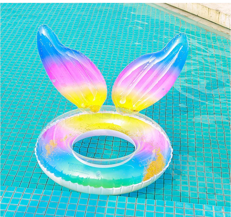 

Adult Rainbow Sequined Mermaid Underarm Swimming Ring Gradient Color Fishtail Lifebuoy Inflatable Buoy for Swimming Water Park