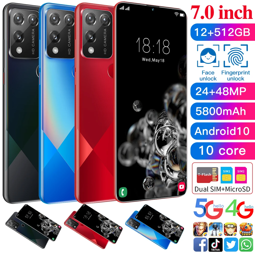 

Global Version Smartphone S30 7.0Inch 12GB+512GB Android10 Deca Core 5G 5800mah 24MP+48MP MTK6899 Really Telephone Celulares