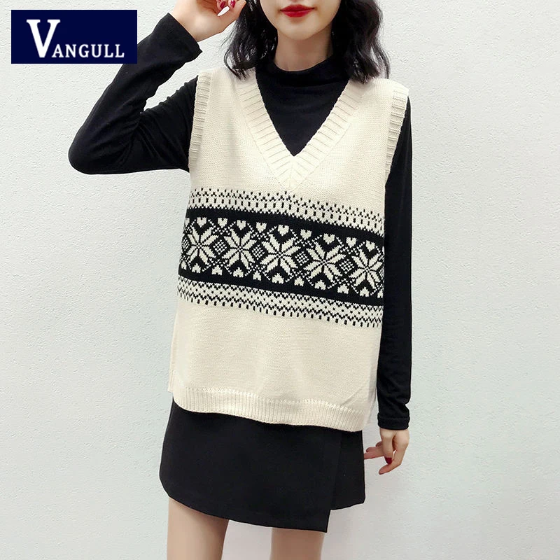 

Vangull клетчатый женский свитер с узором Осенняя мода 2020 Свободный Повседневный винтажный пуловер без рукавов с v-образным вырезом мягкий сви...