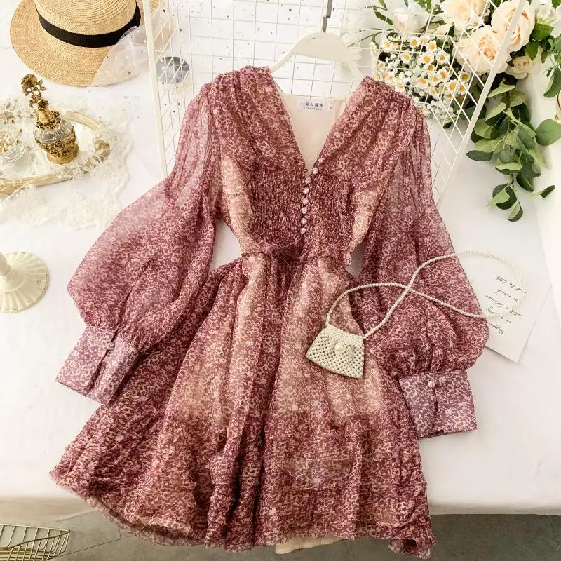 2019 Новое модное женское шифоновое цветочное французское винтажное милое платье |