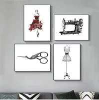 sewing print fashion wall art picture room wall decor vintage fashion sewing machine poster model mannequin canvas painting