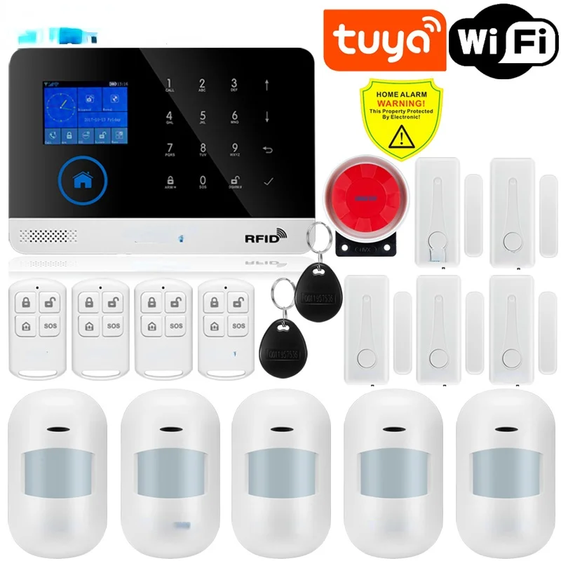 

Wireless Tuya APP SIM GSM Home RFID Burglar Security LCD Touch Keyboard WIFI GSM Alarm System Sensor kit Russian,Spanish Voice