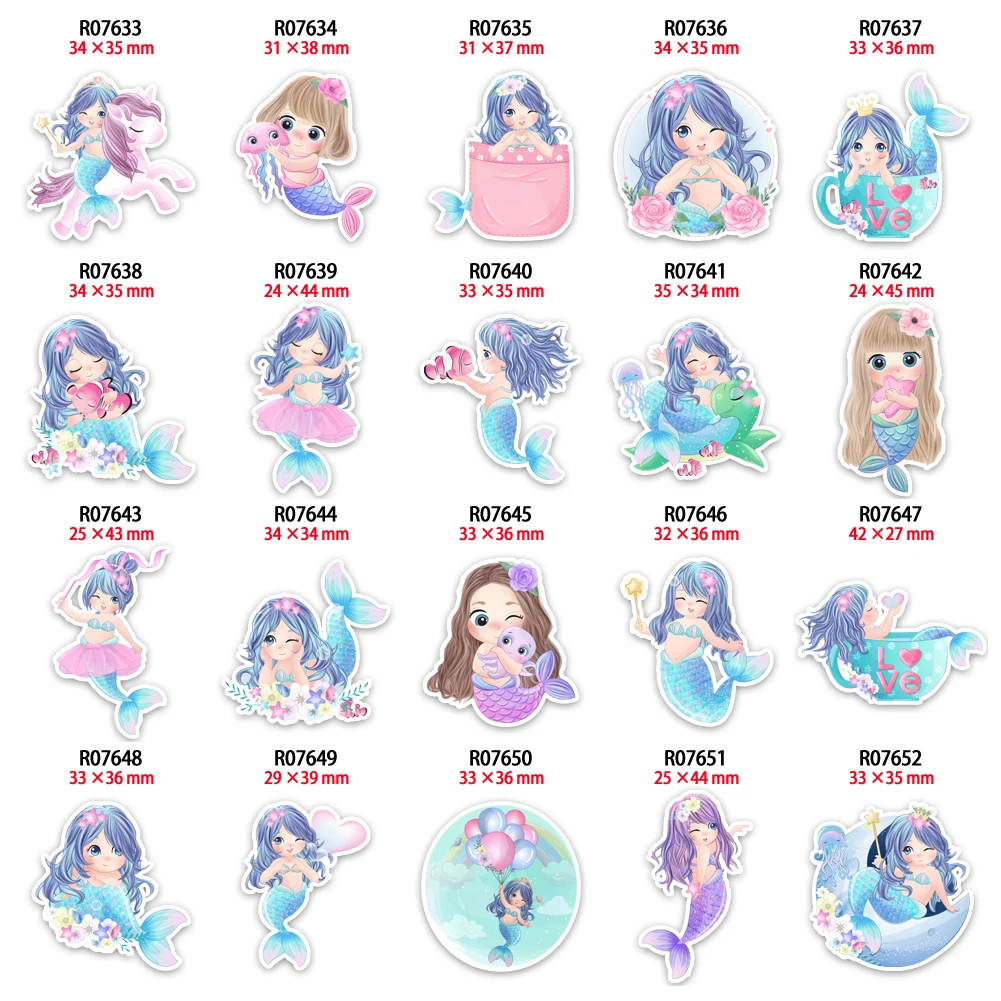 

30pcs/lot Acrylic Resins New Cute Mermaid Cartoon Pattern Planar Resin Printed for DIY Headband Hair Bow Decoration