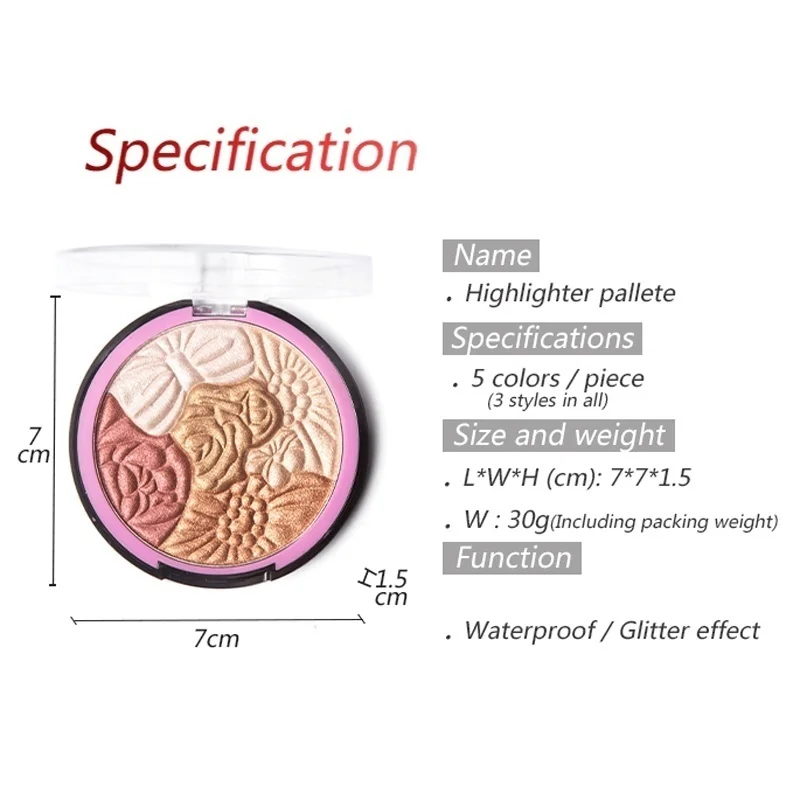 5 цветов палитра хайлайтеров для лица Шиммер блестящий макияж пудра полная
