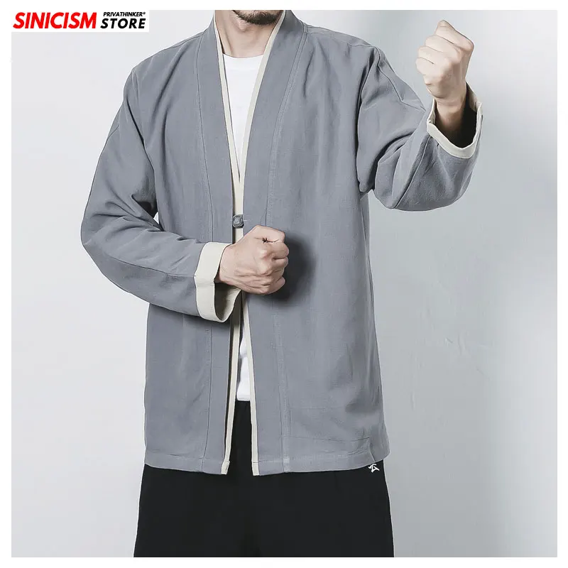Sinicism Store Мужская винтажная куртка в китайском стиле свободная однотонная осенняя