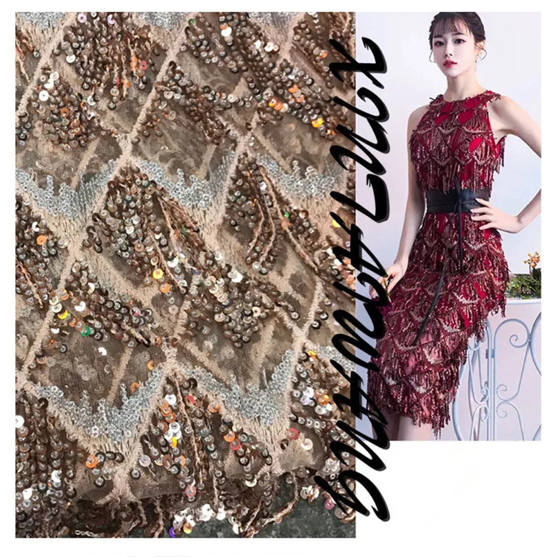ТКАНЕВОЕ женское платье Lace135 с кисточками и пайетками из ткани сетчатые пряжи для