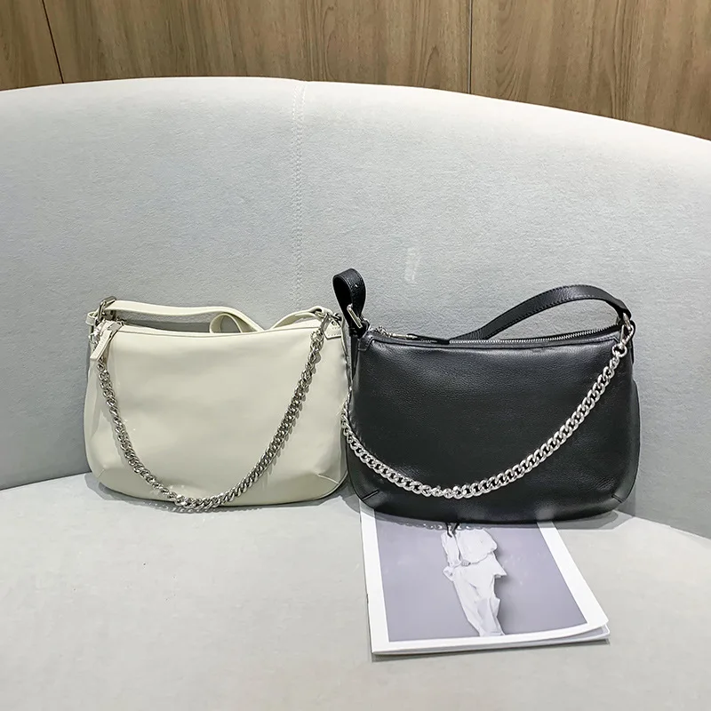 

Женская простая сумка через плечо из натуральной кожи, коричневая сумка на цепочке для подмышек в Корейском стиле, лето 2021