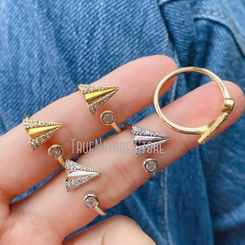

5Pcs RM40370 Jewelry Copper Cubic Zirconia Gold Silver Rings Silver Plated Gold Plated Cubic Zirconia Paper Plane Ring