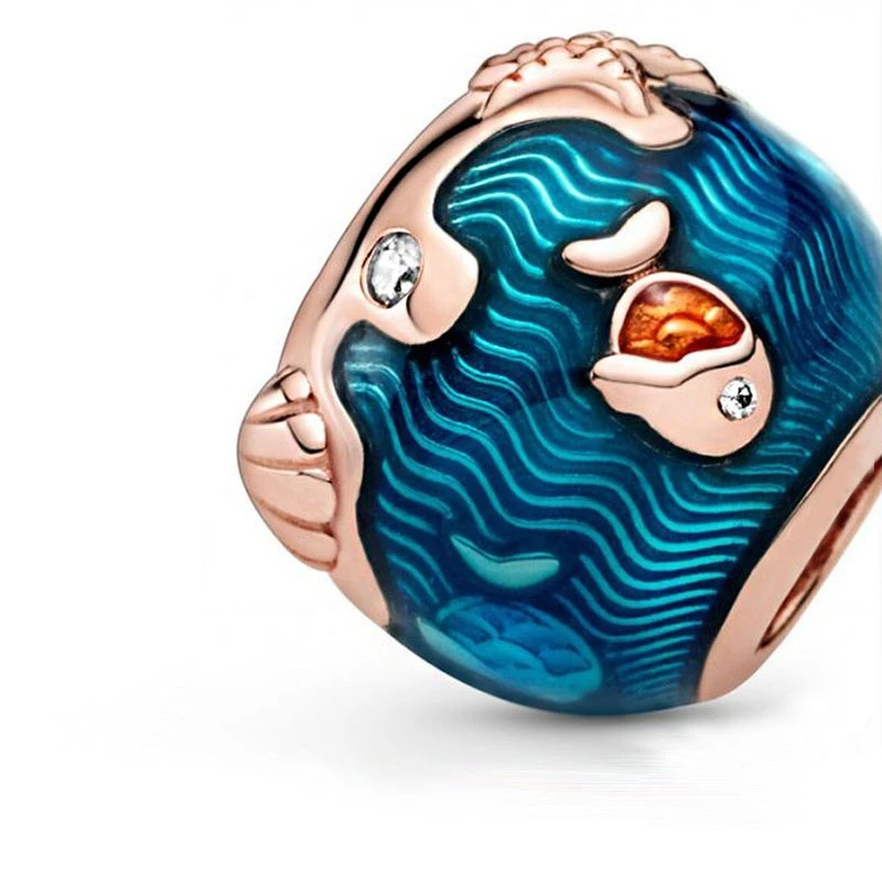 

925 Sterling Silver Deep-sea Fish Play Waves Beads Fit Original 3mm Bracelet&Bangle For Women Birthday Fashion Jewelry Gift
