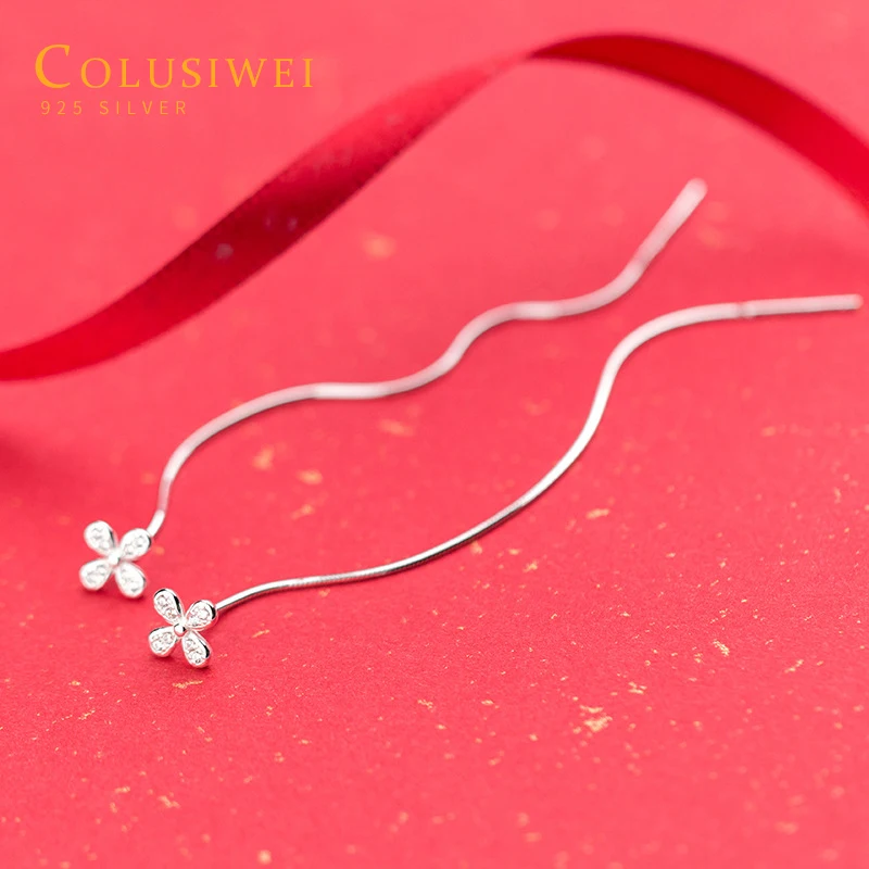 

Colusiwei Fashion 925 Sterling Silver Shining Clover Clear Zircon Long Chain Drop Earrings for Women Dangle Earrings Jewelry