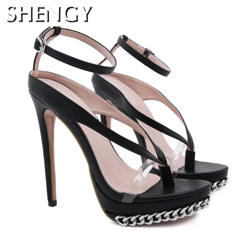 

2020 Women Summer High Sandals Woman Platform High Heels Buckle Strap Fashion Metal Ladies Increased Party Wedding Shoes 14cm