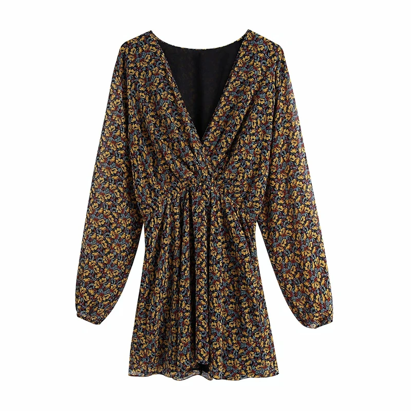 

Винтажные женские платья с V-образным вырезом и цветочным принтом 2021, модное женское шифоновое мини-платье, уличная одежда, женские шикарные...