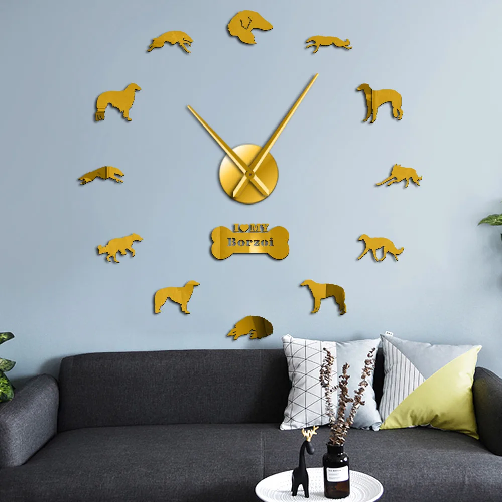 Бескаркасные Borzoi Dog Длинные Руки DIY настенные часы кварцевые с батарейками