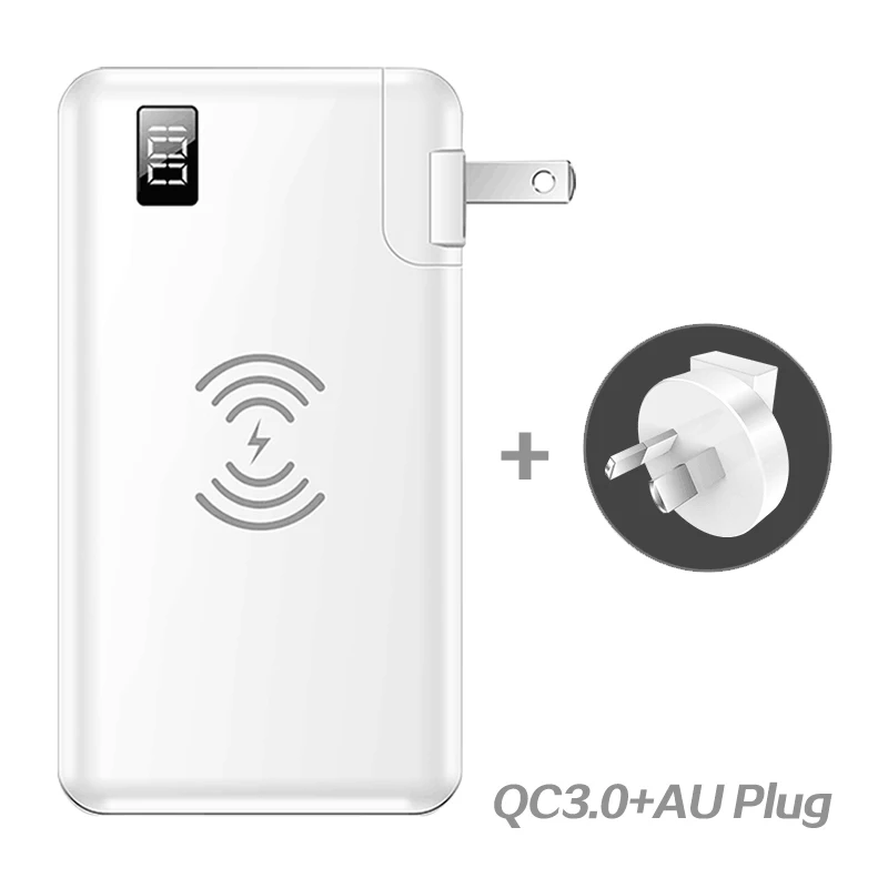 QC3.0 AU Plug White 10000 мАч QC3.0 PD быстрое зарядное устройство Банк мощности Беспроводное зарядное устройство для Iphone samsung Tablet type C USB 3 в 1 18650 power Bank повербанк - Цвет: QC3.0 AU Plug White