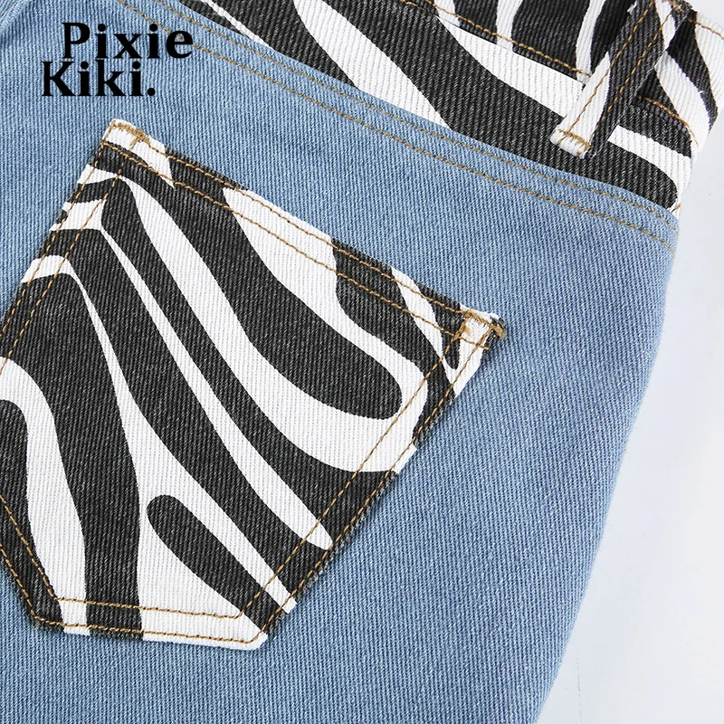 

PixieKiki Y2k Zebra Print Patchwork Denim Baggy Jeans Streetwear Women High Waist Mom Jeans Spring 2021 Y2k Pants P77-EC52