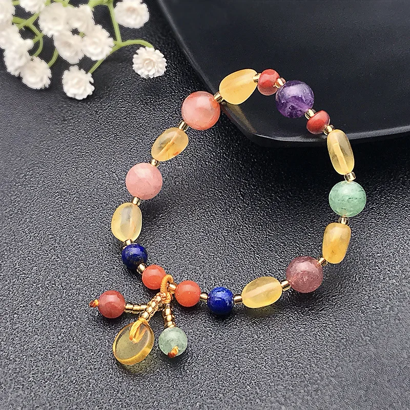 Браслет женский из натурального камня с разноцветными бусинами | Украшения и