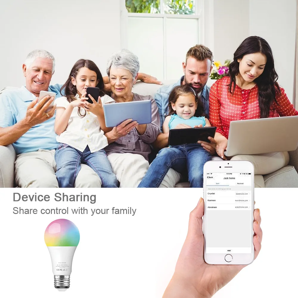 Lonsonho умная Светодиодная лампа Tuya 2 шт. 10 Вт Wi Fi RGB + W C 900lm E27 беспроводное управление