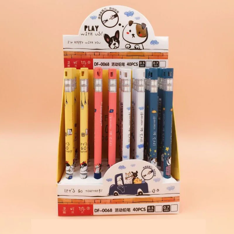 40 adet/grup 2.0mm karikatür kedi köpek mekanik kurşun kalem yaratıcı otomatik kalem kırtasiye hediye okul ofis yazma malzemeleri