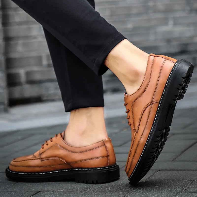 

New Fashion Split Leather Dress Shoes For Men Causal Flats Men's Oxfords Business Low Top Oxford Shoes Mens Handmade Brogue Shoe