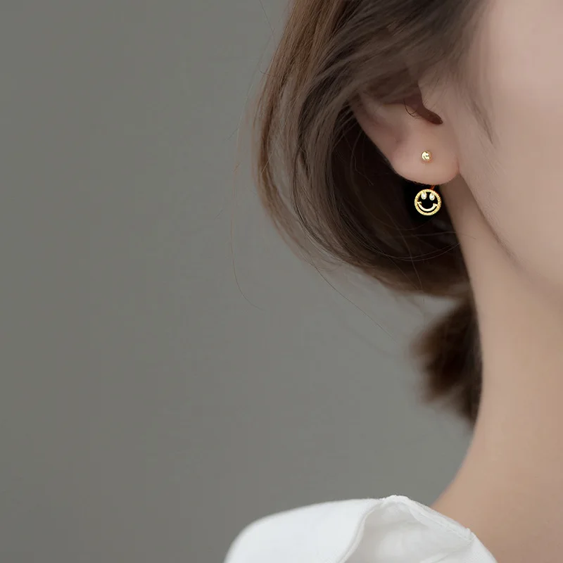 

Dreamhonor Hollow Round Smile Zircon Screw Ball Stud Earrings for Women Sterling Silver Jewelry Brincos Dropshipping