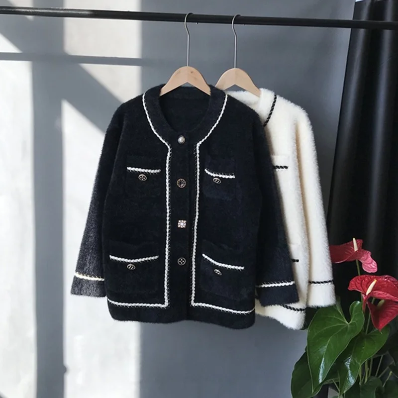 

Imitation mink velvet all-match 2022 autumn and winter new Korean style loose western sweater women's knitted cardigan top