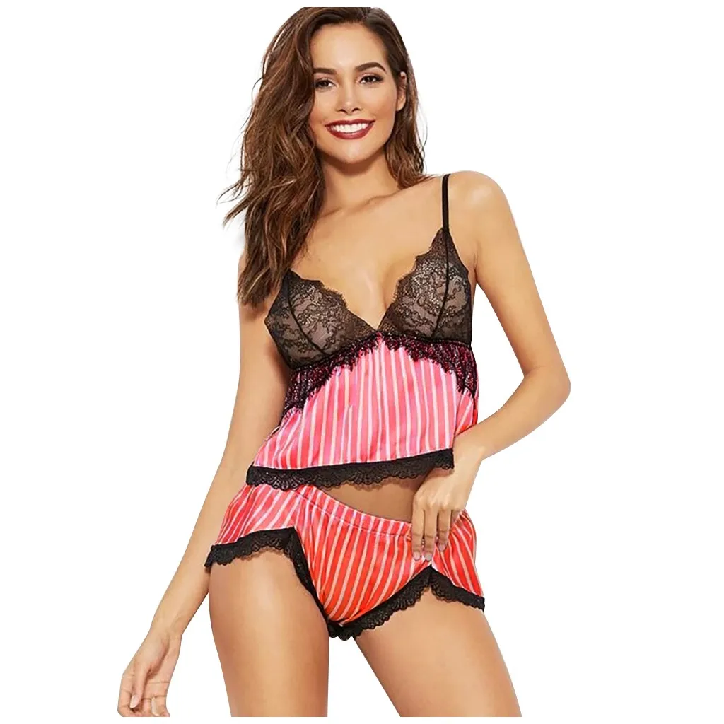 

MIARHB Sexy Pajamas For Women Nightwear Pyjamas Lace See-Through Sleepwear Sets Female Lingerie Sleeveless Strapless Lounge Wear