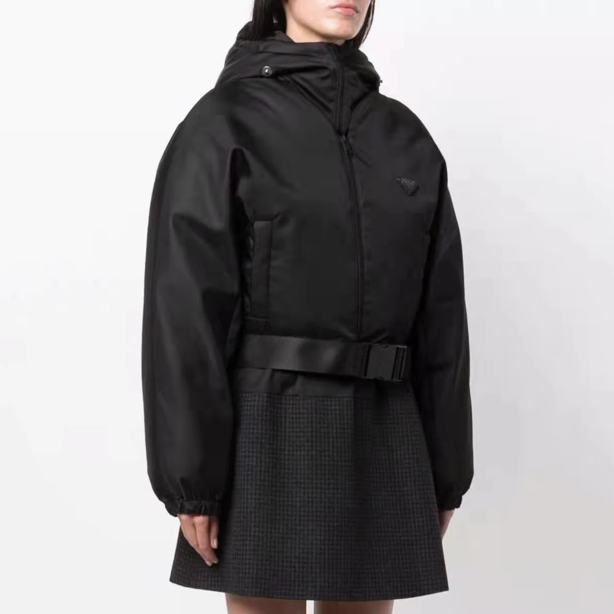 

Classic retro casual 2021 winter women's letter logo short high waist elastic buckle design detachable hooded down cotton jacket