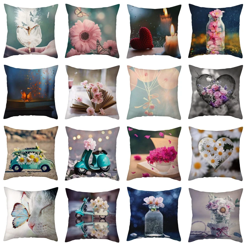 

Decorative Throw Pillows Flower Butterfly Pattern Pillow Covers Home Living Room Sofa Cushion Cover Home Decor Pillows Gift