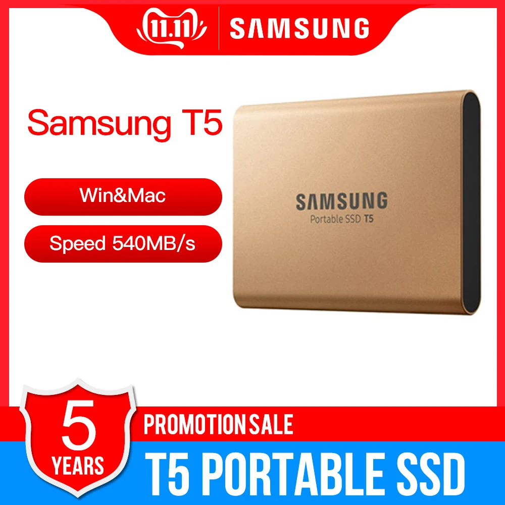SAMSUNG T5 портативный SSD 500GB USB3.1 Gen2 и обратно совместимый для ПК Внешний твердотельный HDD MU-PA500B/CN