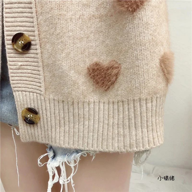 Кардиган с сердцем свитер женская одежда принт желтый розовый синий шерсть