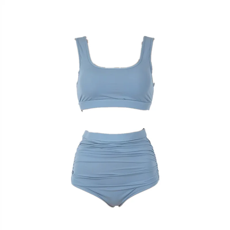 

2 Piece Set Women Swim Wear Swimsuit Push Up Plus Size New Bikini 2021 Beachwear Split Vintage High Waist Slim Print Polyester