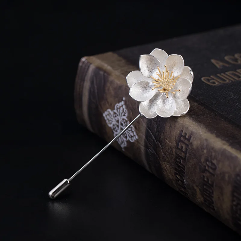 

Женская/Мужская брошь в виде цветка лотоса, из серебра 925 пробы