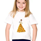 Футболка с принтом Белль Красавица и чудовище, Детская футболка с рисунком Принцессы Диснея, топы для девочек в стиле Харадзюку, милые детские футболки