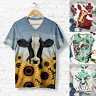 Женские футболки Harajuku футболка размера плюс для женщин с О-образным вырезом с коротким рукавом 3D корова печати Повседневный Топ, футболка Топы с графическим принтом футболки футболка