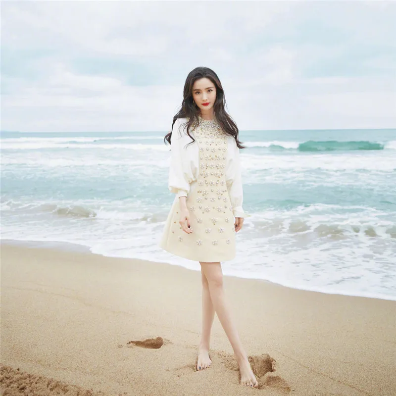 

2021 новые весенние женские французский бисером Роскошные туфли-лодочки на платформе, с буфами на рукавах, элегантное мини вечерние платье Же...