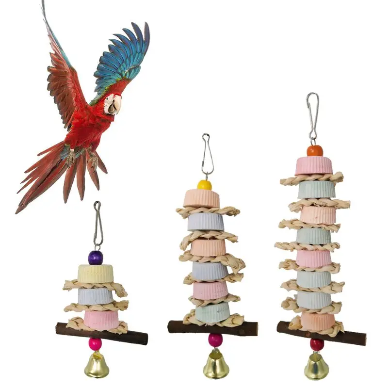 

Birds Parrot Grinding Stone Chewing Toy Bite String Straw Corn Leaf Tree .