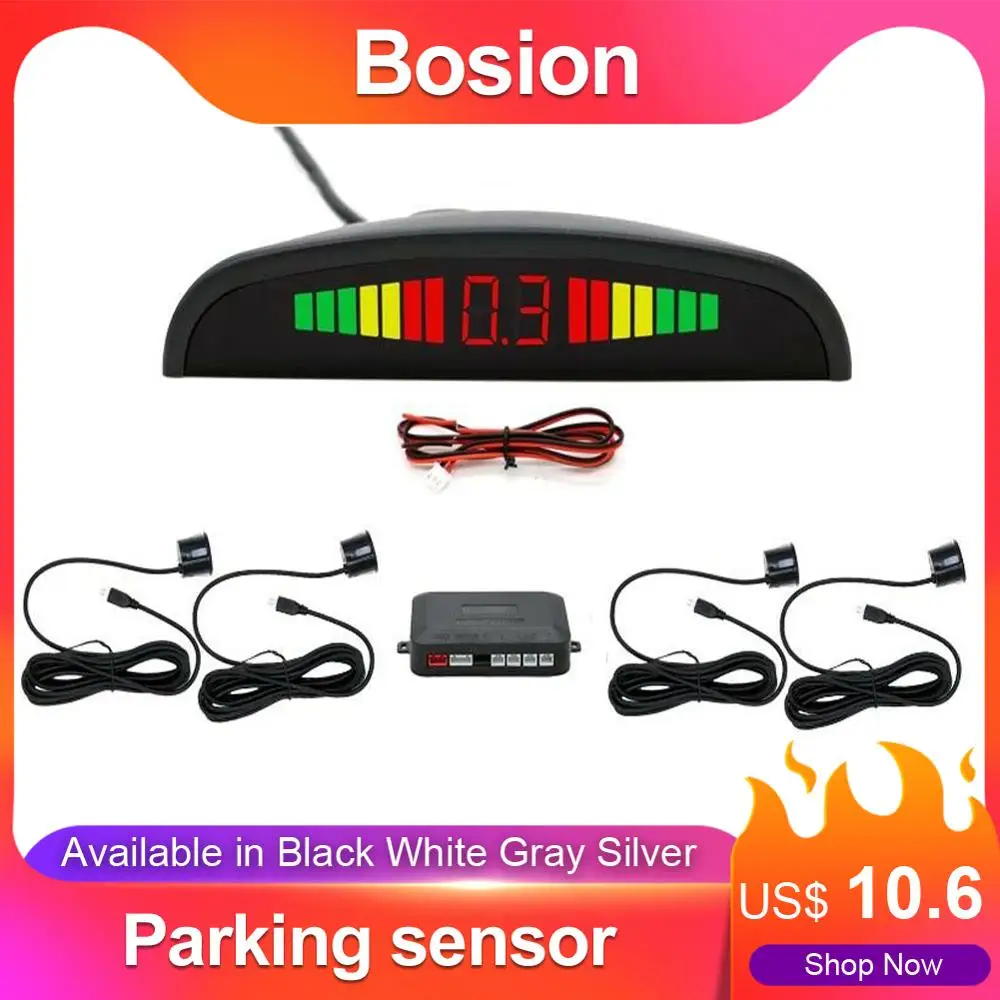 

Car Parking Sensors Parktronics 4 Black Silver White 22mm Flat Sensors Reverse Backup Radar Sound Buzzer Alarm Adjustable Sound