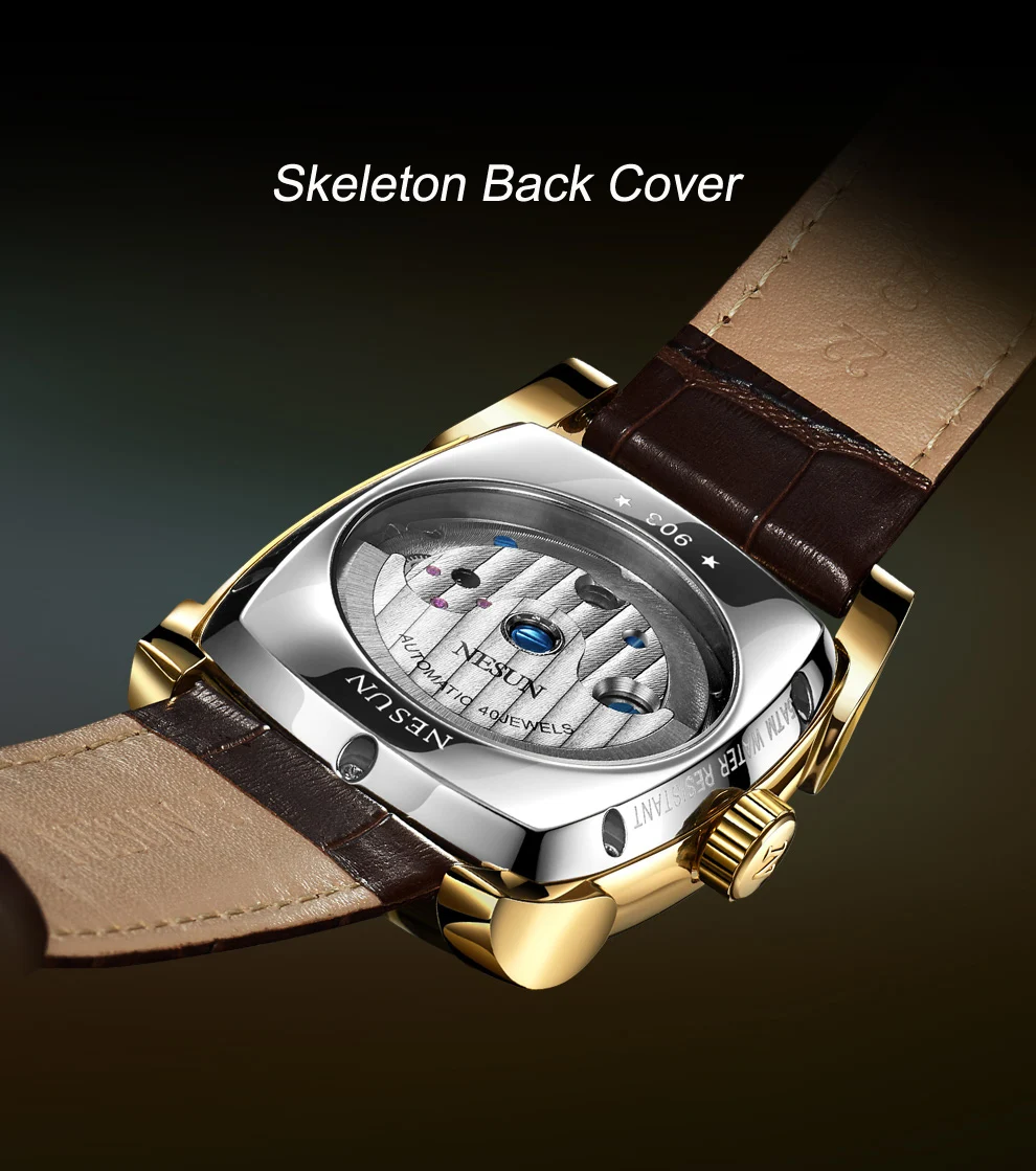 Автоматические механические часы Nesun Tourbillion, часы со скелетом, мужские роскошные Брендовые мужские часы, водонепроницаемые, relogio masculino N9039-3