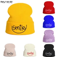new mens and womens knitted hats outdoor warmth in autumn and winter no eaves cap embroidery letters smile cap cap