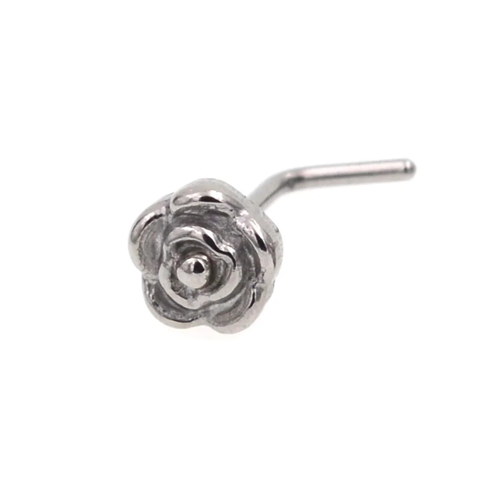 

1 PC Thin 8x7 mm L Shape Rose Flower Nose Ring Stud Nose Piercing Nariz Labret Lip Ring Helix Piercing Tragus Piercing Body Jewe