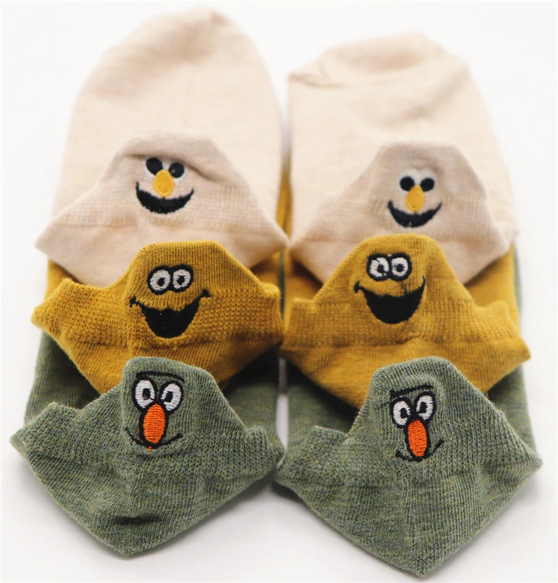 ZT 3 3PAIRS Kawaii Embroidered Expression Women Socks Happy Fashion Ankle Funny Socks Women Cotton Summer Candy Color - Цвет: ZT 3