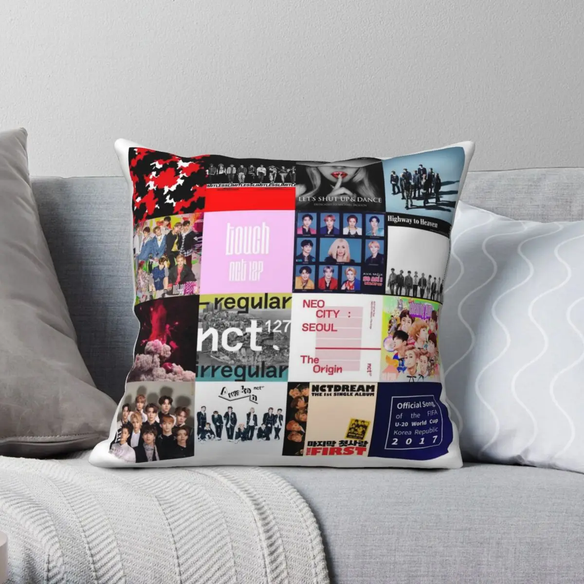 

NCT Albums Collage Square Pillowcase Polyester Linen Velvet Pattern Zip Decor Throw Pillow Case Room Cushion Cover