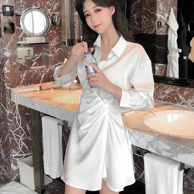 2020 женское летнее платье с высокой талией Сексуальное Тонкое Платье лацканами