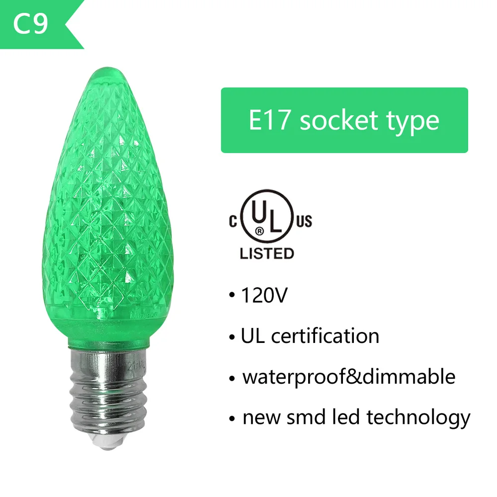 UL Listed 25 шт C9 светодиодный лампы для замены 3 SMD СВЕТОДИОДНЫЙ s в каждой
