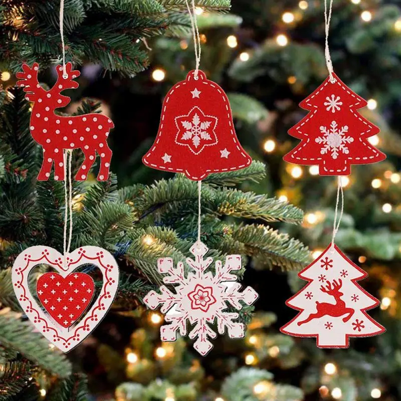 

12 Pcs/set Christmas Snowflakes Wooden Pendants Xmas Tree Ornaments Home Hanging Decoration Christmas Decorations For Home Party