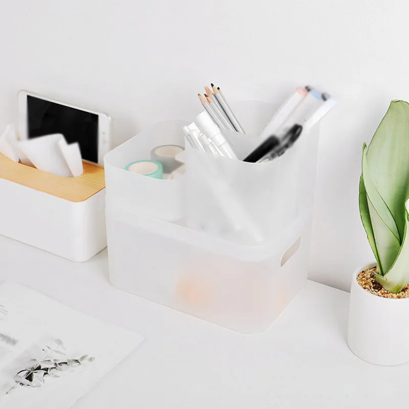 Пластиковый органайзер для косметики с крышкой настольный контейнер хранения и