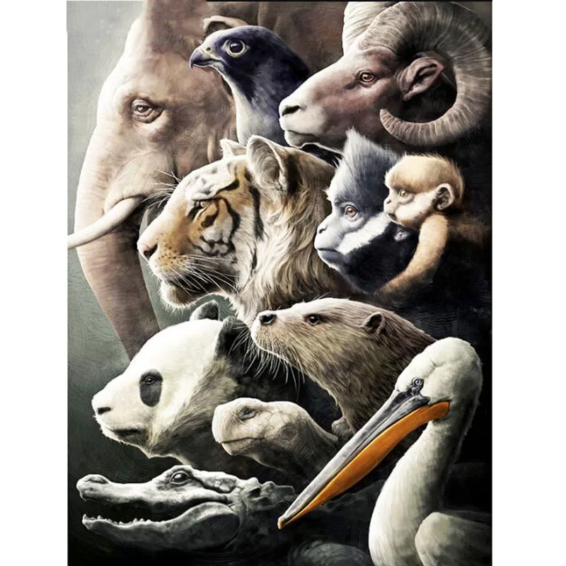 Алмазная живопись коза орангутан и Крокодил животные большая семья вышивка