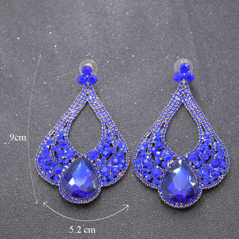 Женские длинные серьги-подвески с сапфировым стеклом стразы большого размера
