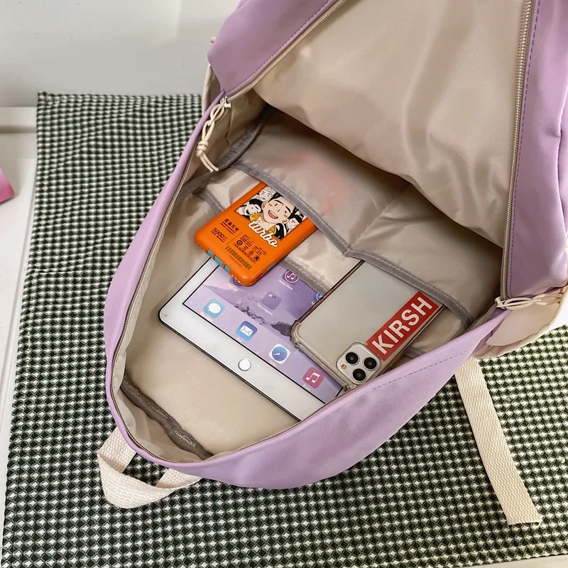 

Large Capacity Contrast Color Backpack Female Korean Nylon PVC Waterproof Students Schoolbag Teen Travel Tote Bag Fashion Girl