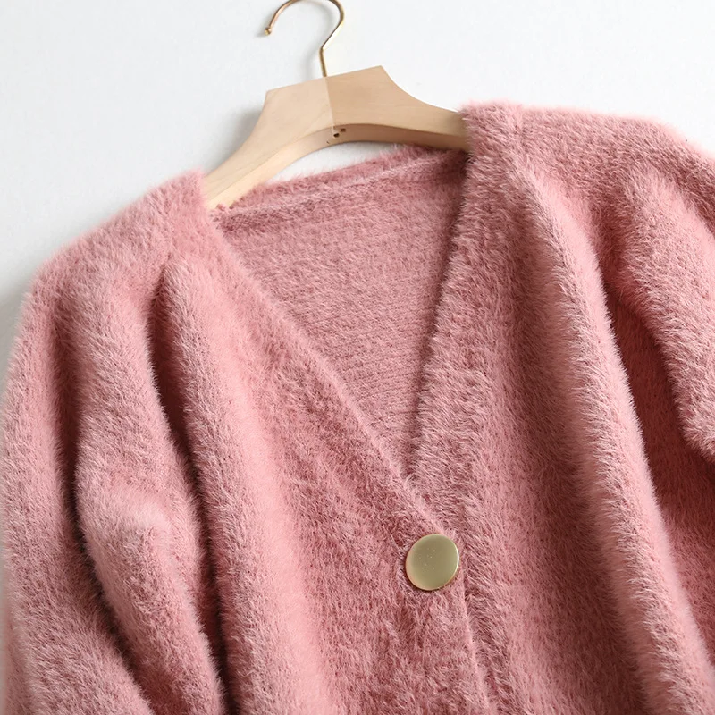 Однобортный шерстяной женский кардиган с блестящими пуговицами повседневный